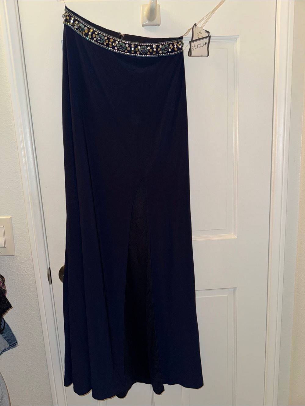 Crystal Doll Navy Maxi Skirt with Beaded Waist